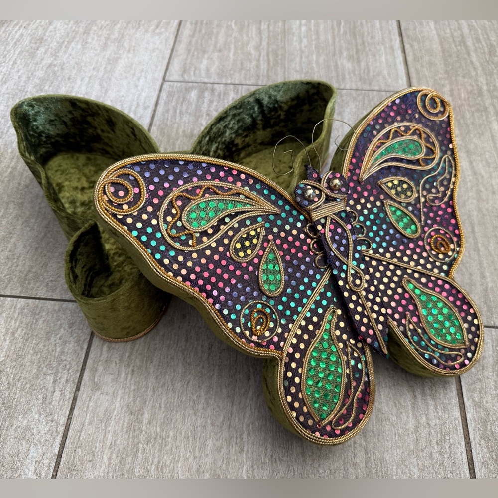 Vintage Velvet Butterfly Trinket Box Bejeweled & Hand-Decorated (1970s-1980s)